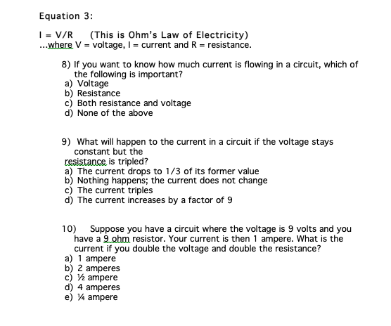 Solved Equation 3 V R This Is Ohm S Law Of Electric Chegg Com