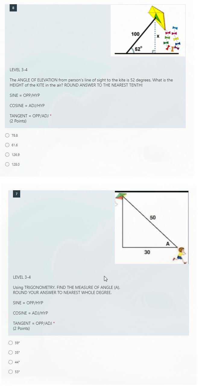 Solved 8 100 52° LEVEL 3-4 The ANGLE OF ELEVATION from | Chegg.com