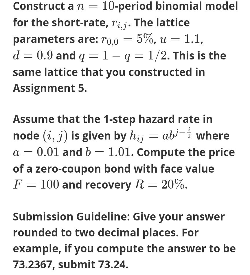 Solved 10 Period Binomial Model Construct An For The Sh Chegg Com