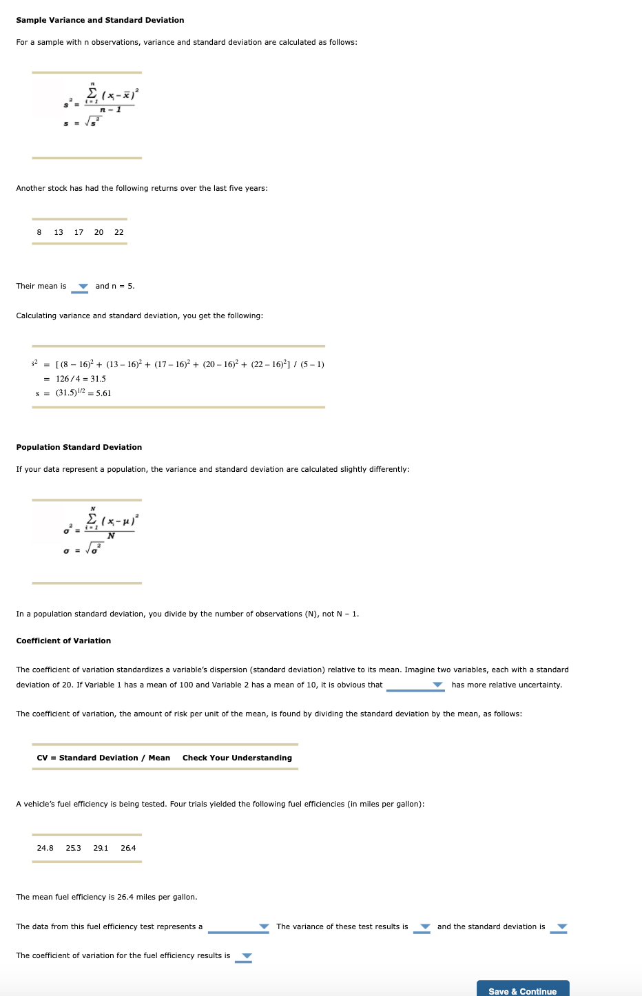 Solved Sample Variance and Standard Deviation For a sample | Chegg.com