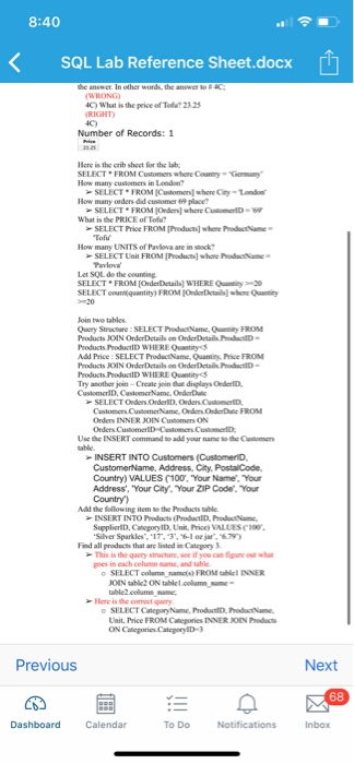 8 40 Sql Lab Reference Sheet Docx 17 The Answer I Chegg Com