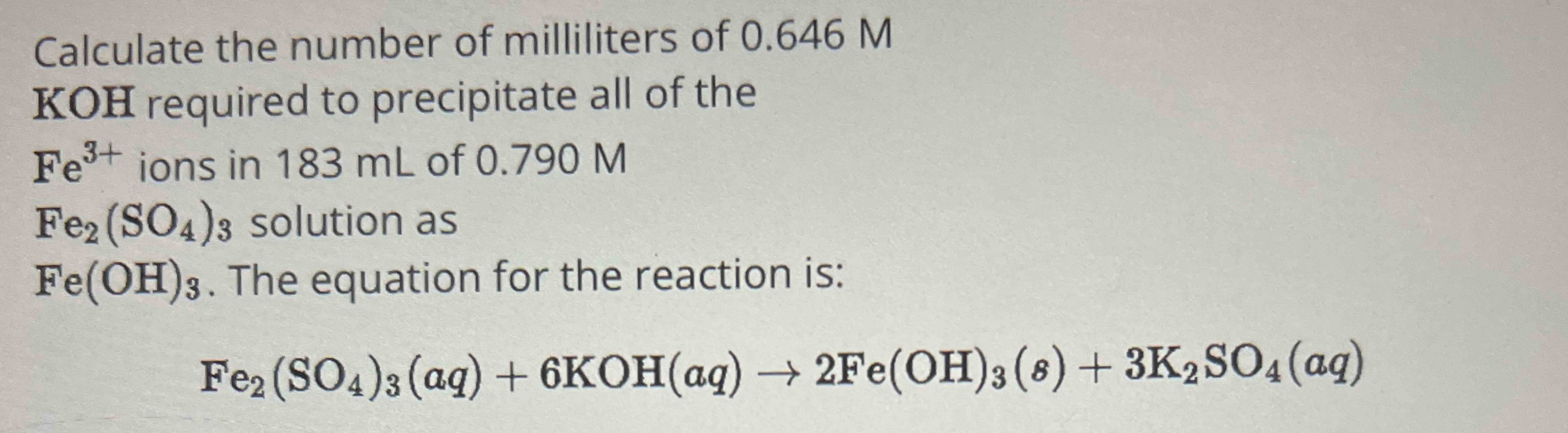 Solved Calculate the number of milliliters of 0.646MKOH | Chegg.com