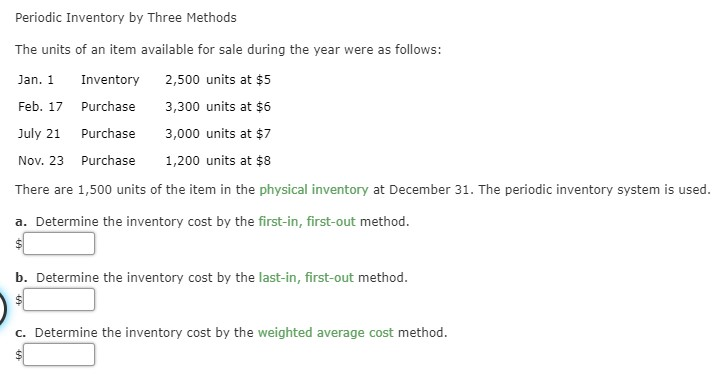 Solved Periodic Inventory By Three Methods The Units Of An | Chegg.com