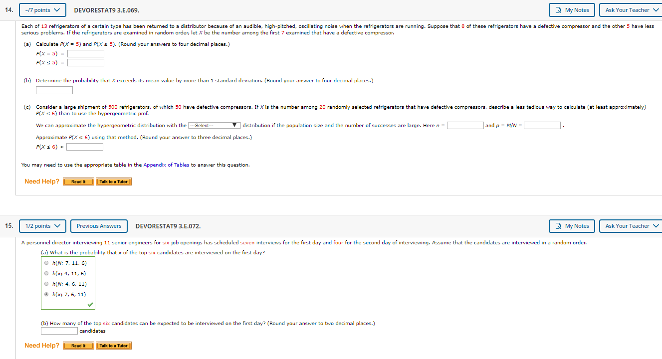 Solved 14. -17 points DEVORESTAT9 3..069. My Notes Ask Your
