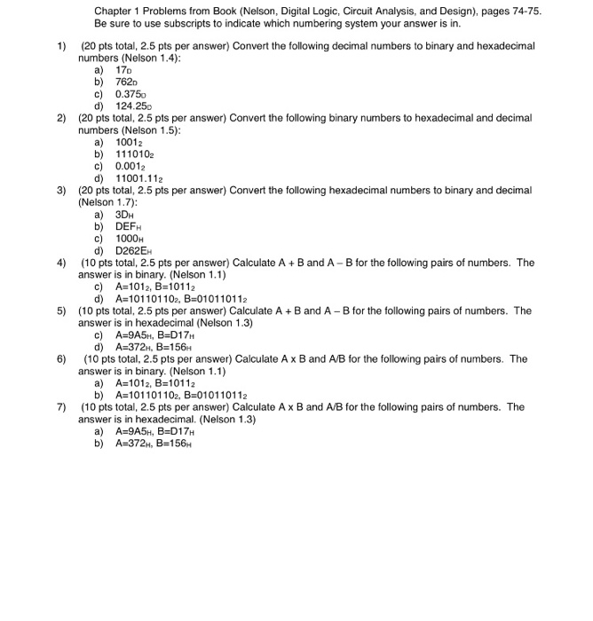 Solved Chapter 1 Problems from Book (Nelson, Digital Logic, | Chegg.com