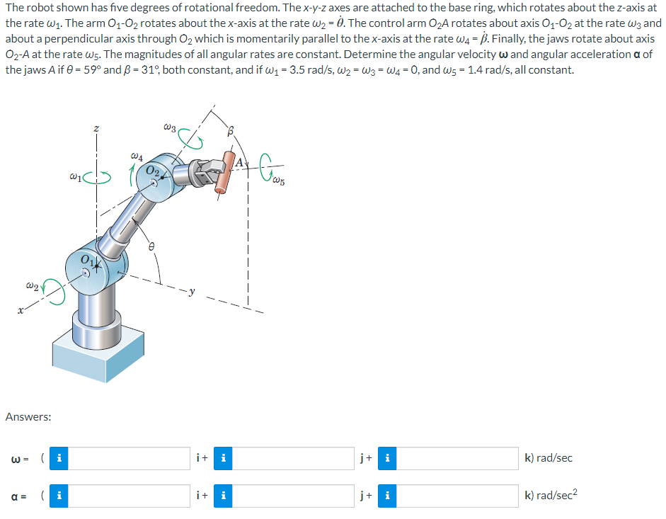 Solved The robot shown has five degrees of rotational | Chegg.com