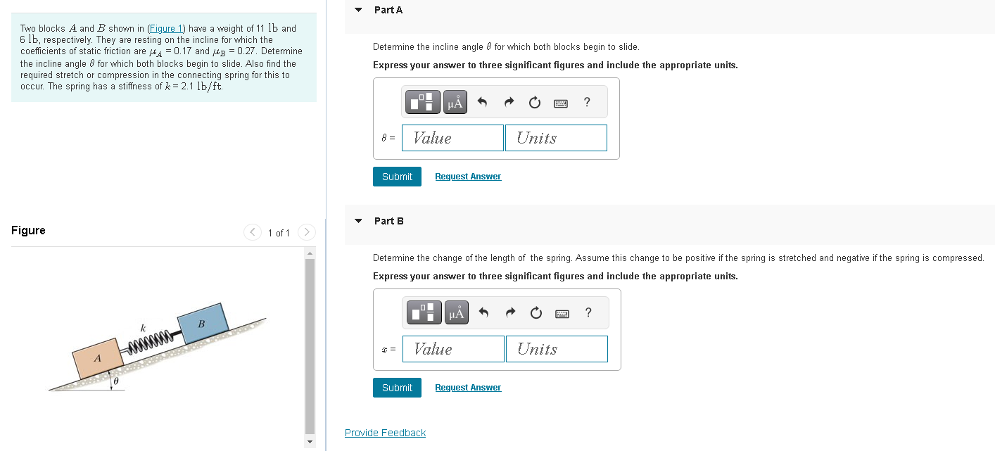 Solved Two Blocks A And B Shown In (Figure 1) Have A Weight | Chegg.com