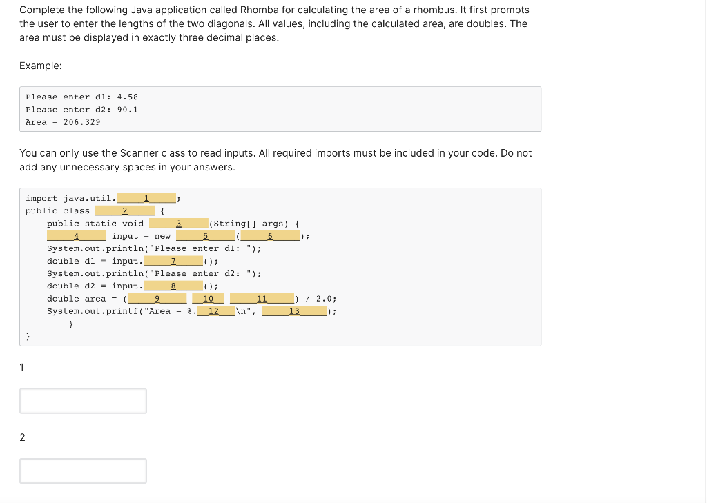 Solved Complete the following Java application called Rhomba | Chegg.com