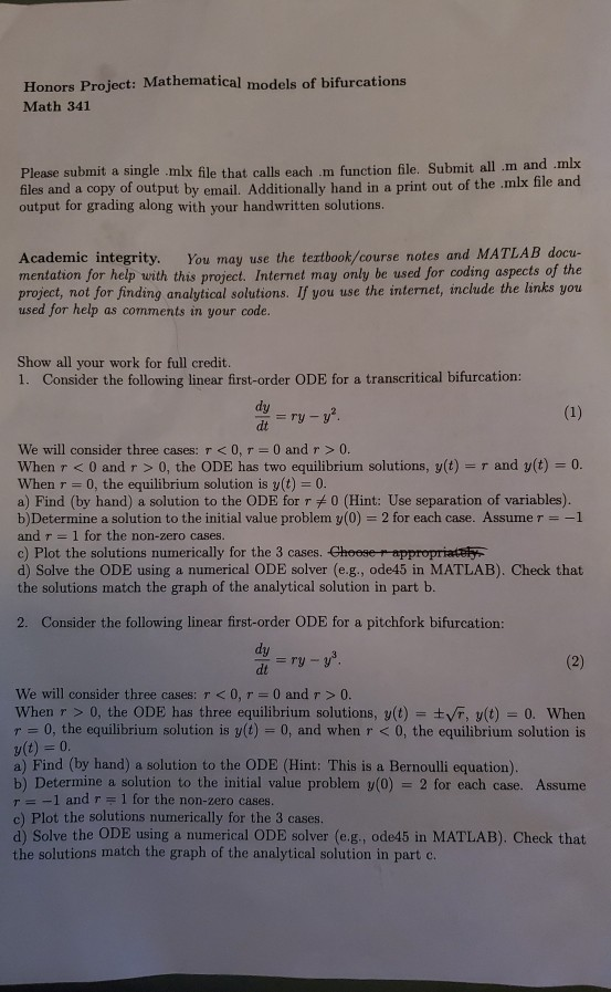 Solved Honors Project Mathematical models of bifurcations