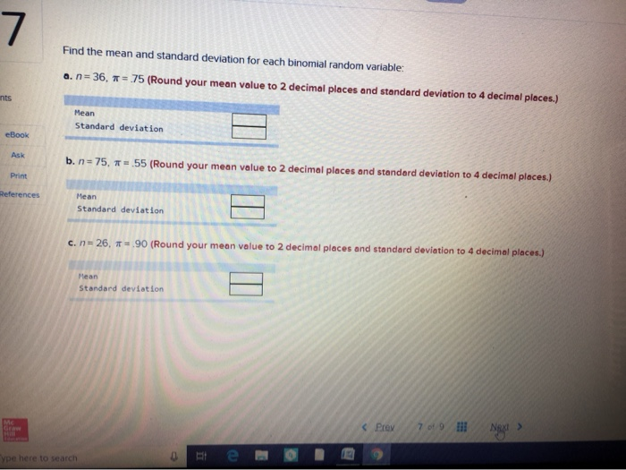 Solved 7 Find the mean and standard deviation for each | Chegg.com