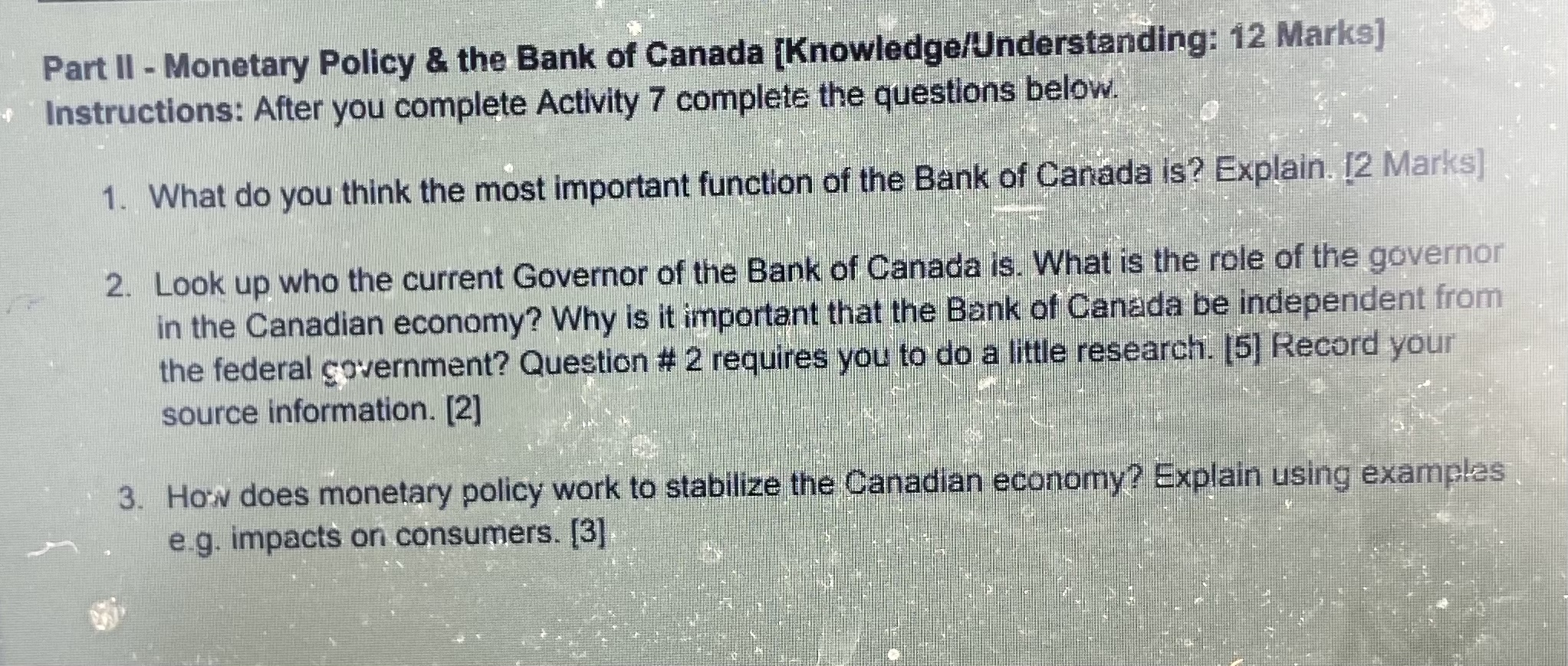 Solved Part II - Monetary Policy \& the Bank of Canada | Chegg.com