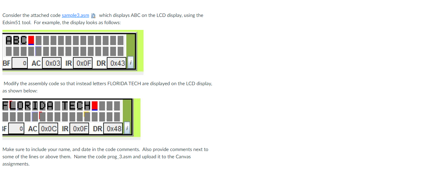 ; LCD Module Assembly Program Example ; The example | Chegg.com