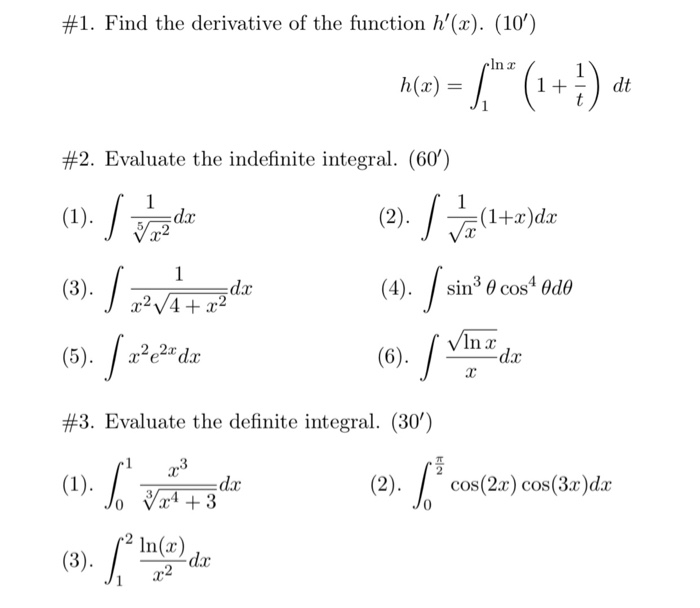 Solved #1. Find the derivative of the function h'(x). (10) | Chegg.com