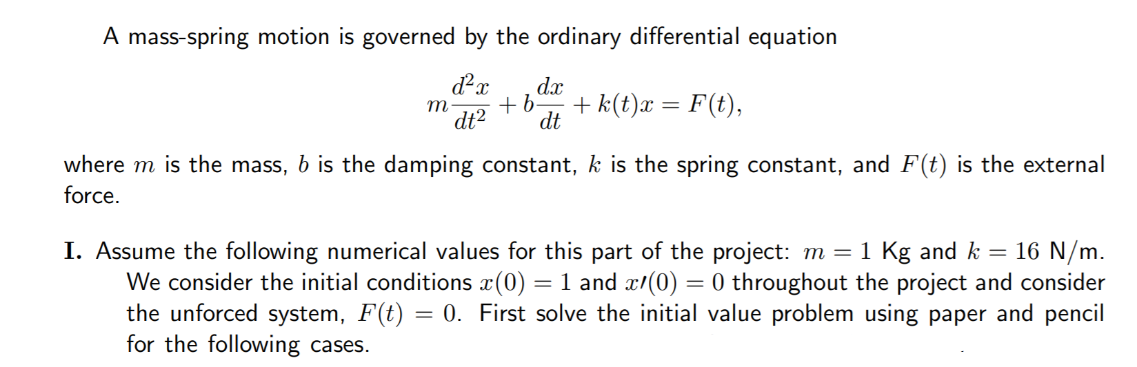 Solved A Mass-spring Motion Is Governed By The Ordinary | Chegg.com