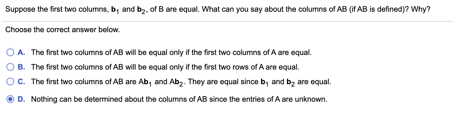 Solved Suppose The First Two Columns, B1 And B2, Of B Are | Chegg.com