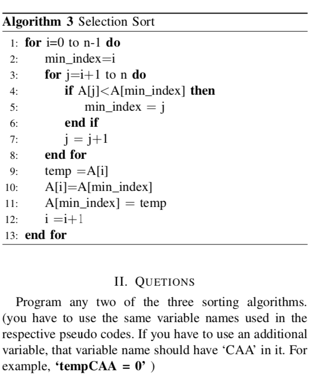 Solved The Pseudo Codes For Four Different Types Of Sorti Chegg Com