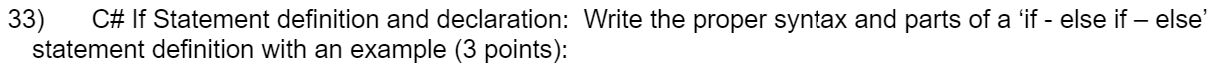 Solved 33 C If Statement Definition And Declaration Chegg