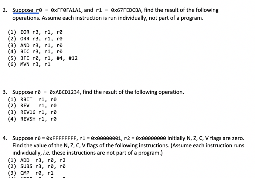 2. Suppose r0 operations. Assume each instruction is