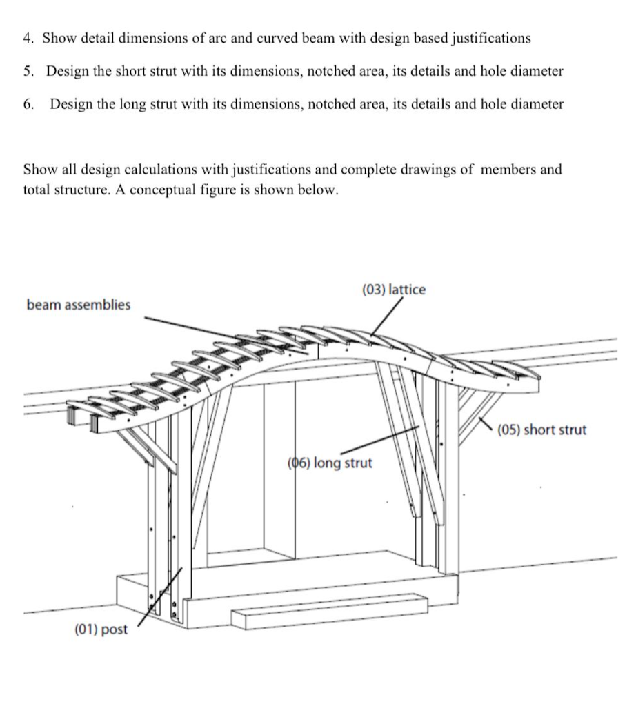 4. Show detail dimensions of arc and curved beam with