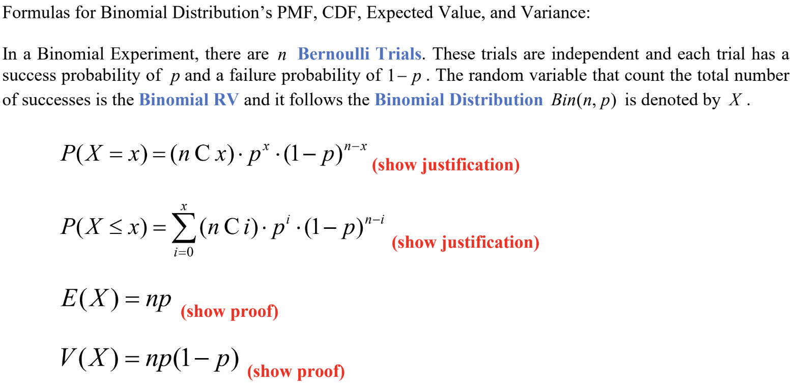 Solved Formulas For Binomial Distributions Pmf Cdf 1181