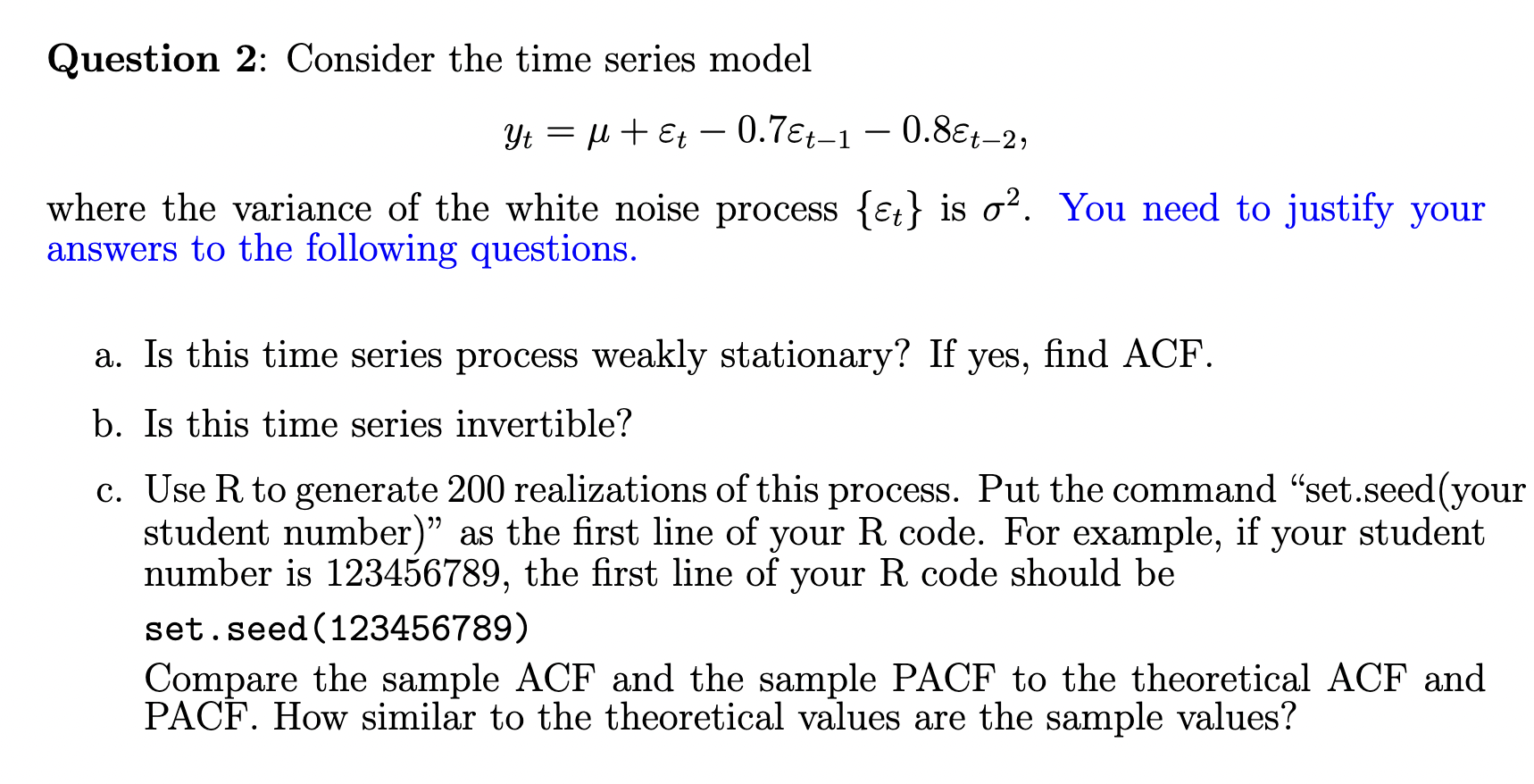 Solved Question 2: Consider the time series model Yt = u + | Chegg.com