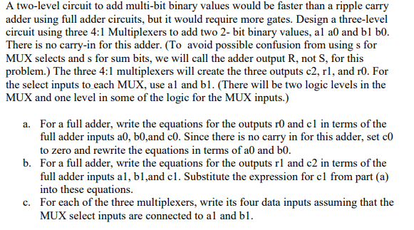 Solved A two-level circuit to add multi-bit binary values | Chegg.com