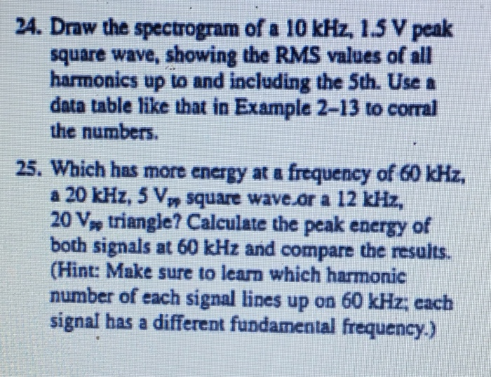 24. Draw the spectrogram of a 10 kHz, 1.5 V peak | Chegg.com
