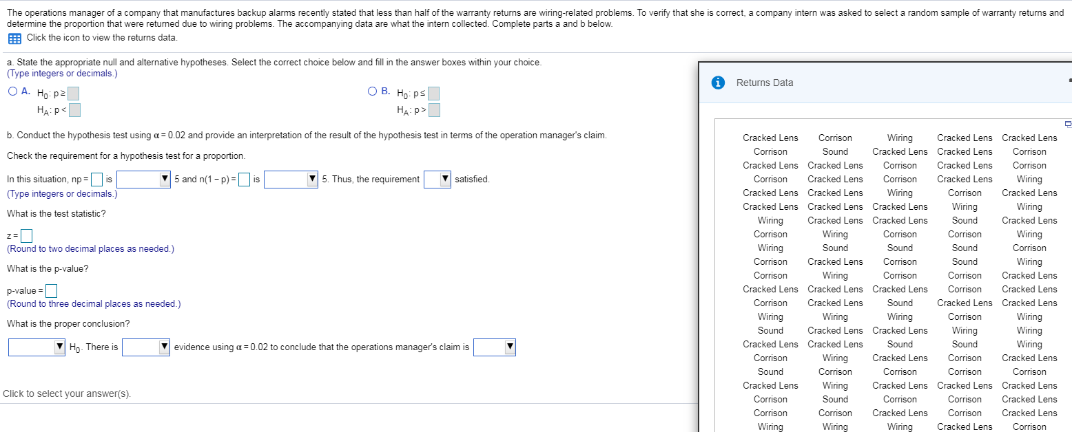 Solved The operations manager of a company that manufactures | Chegg.com