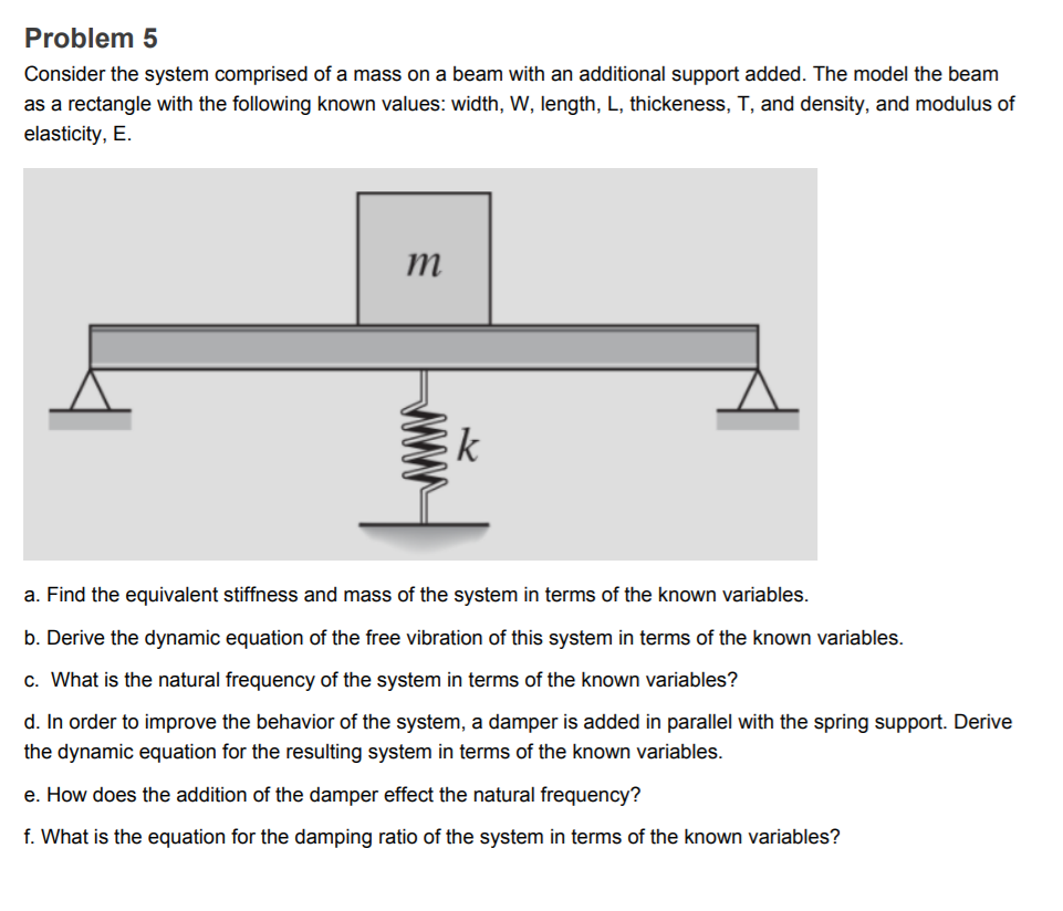 Problem 5 Consider the system comprised of a mass on | Chegg.com