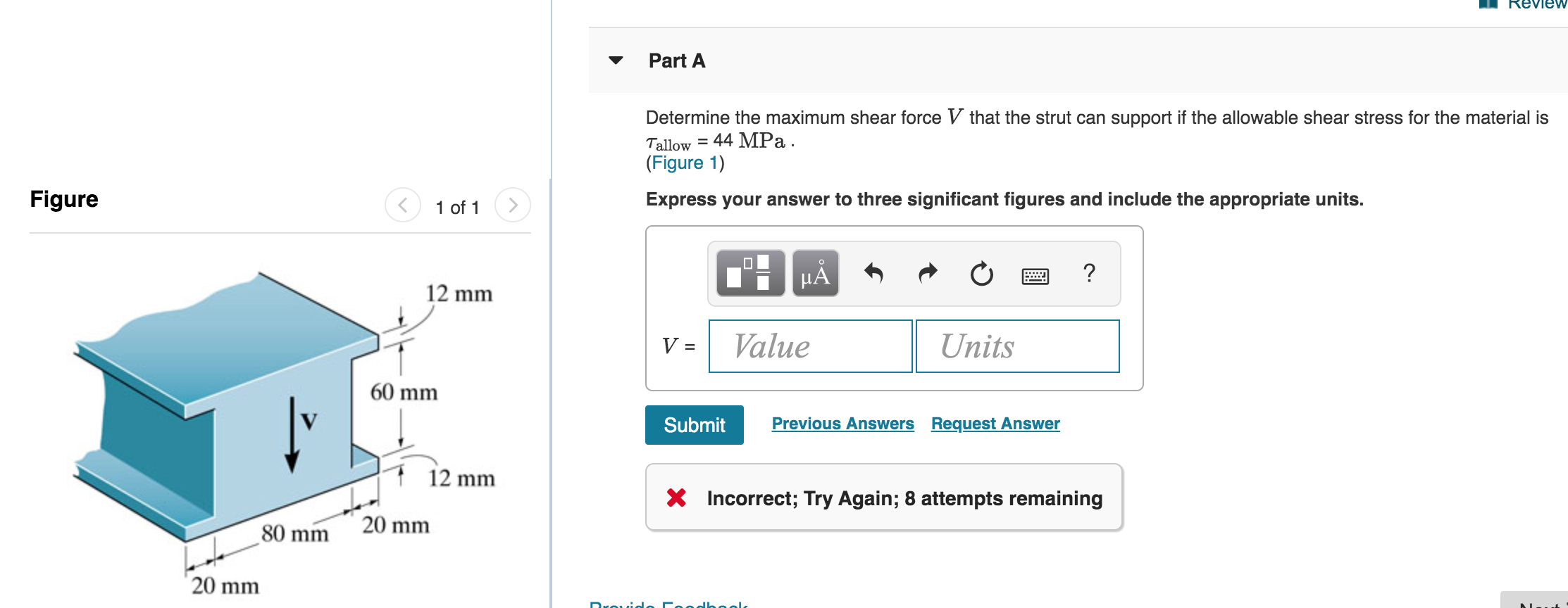 Solved Review Part A Determine the maximum shear force V | Chegg.com