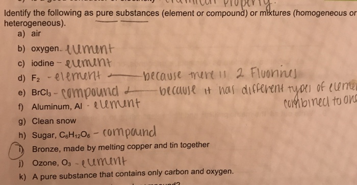 solved-identify-the-following-as-pure-substances-element-or-chegg