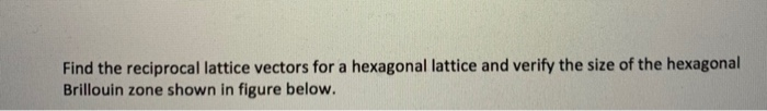 Solved Find the reciprocal lattice vectors for a hexagonal | Chegg.com