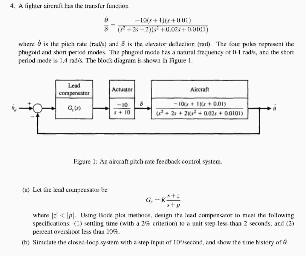 Solved 4. A fighter aircraft has the transfer function