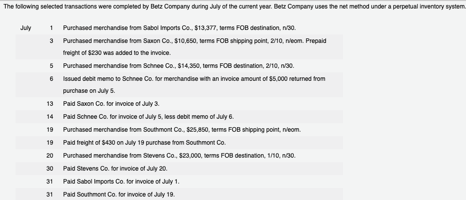 Solved The Following Selected Transactions Were Completed By Chegg