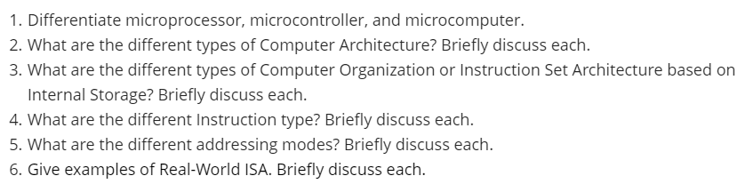 Solved 1. Differentiate microprocessor, microcontroller, and | Chegg.com