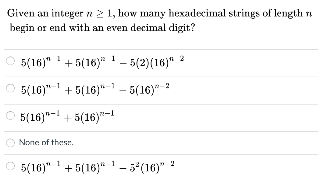 Solved given an integer n > 1 how many hexadecimal strings | Chegg.com