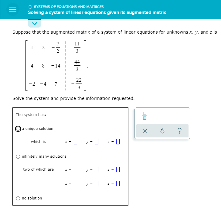 Solving A System Of Linear Equations Given Its Augmented Matrix 