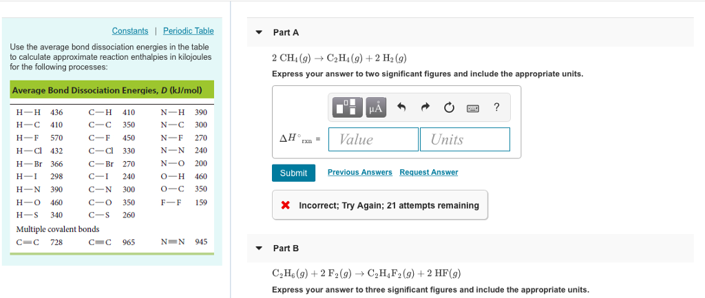 Solved ConstantsI Part A Use the average bond dissociation