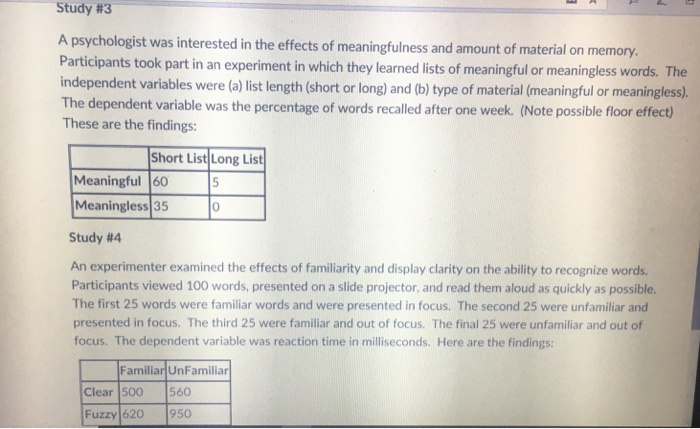 Solved Study #3 A psychologist was interested in the effects  Chegg.com