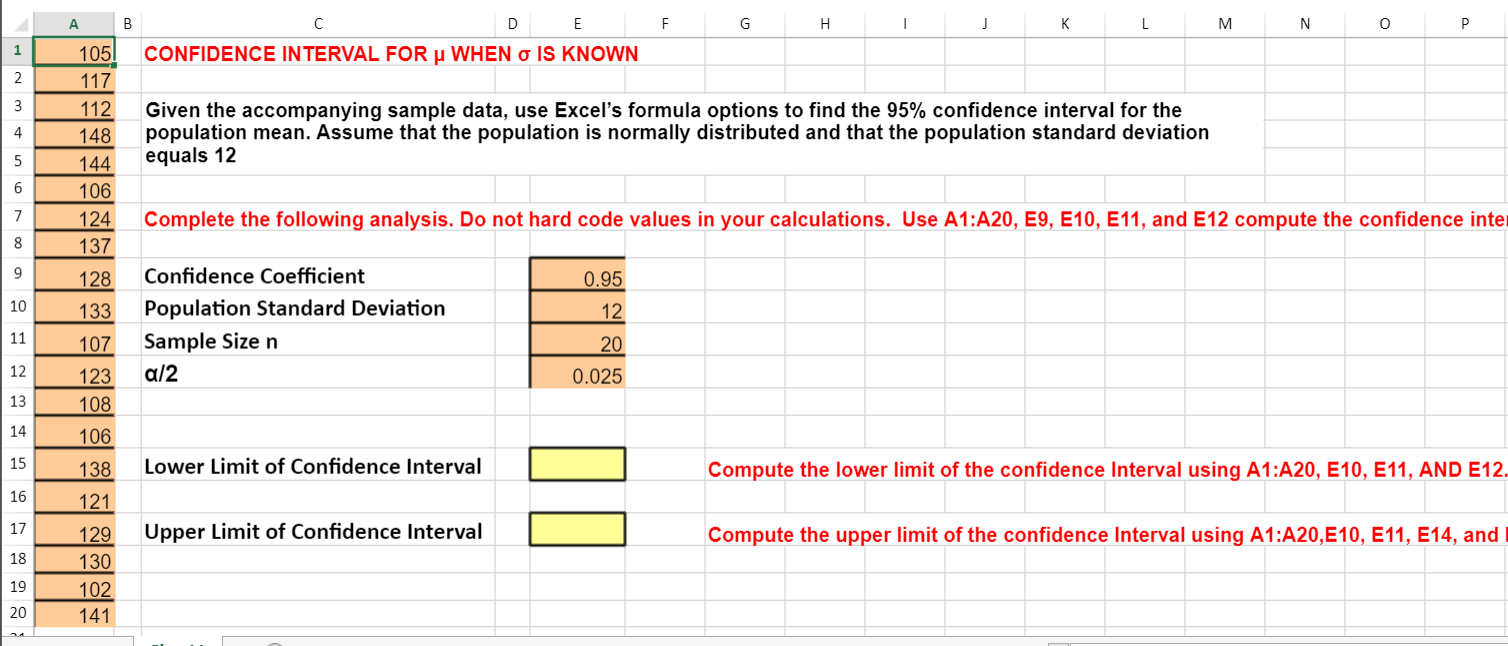 Solved Given the accompanying sample data, use Excel's | Chegg.com