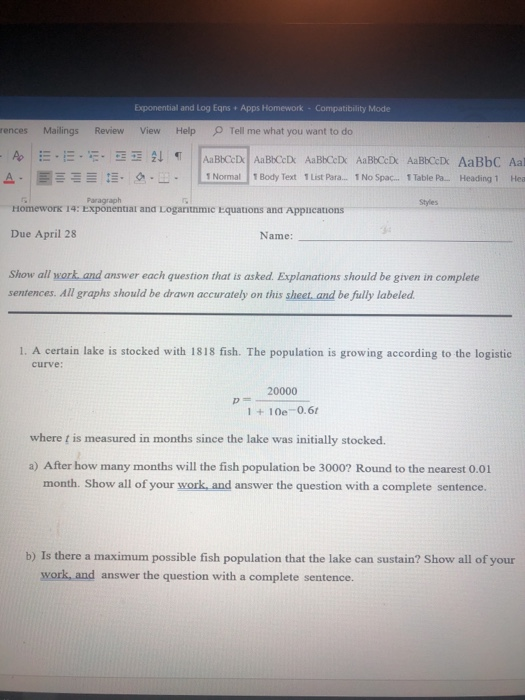 Solved Exponential and Log Eqns Apps Homework Compatibility | Chegg.com