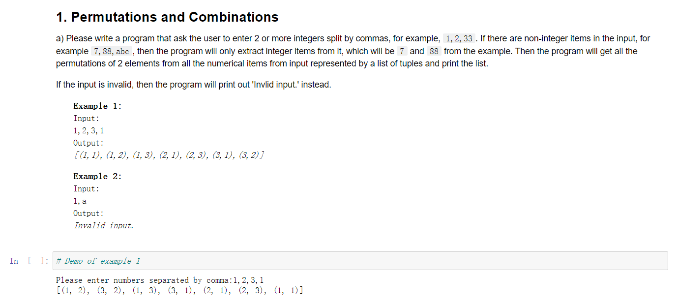 Solved 1. Permutations and Combinations a) Please write a | Chegg.com