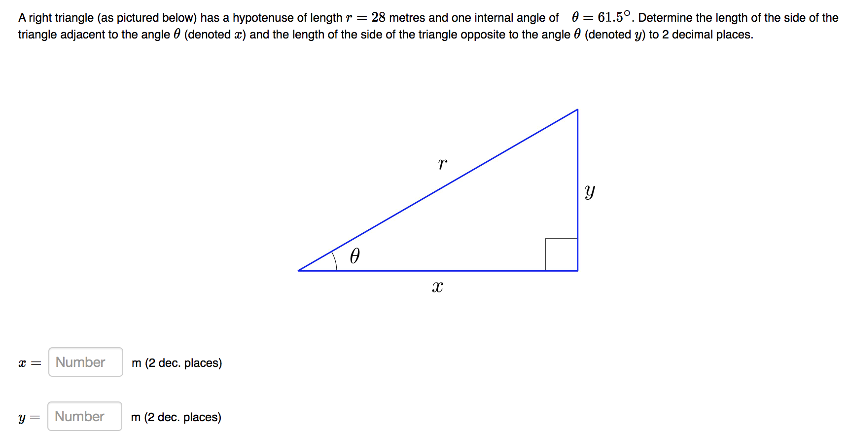 Solved A Right Triangle As Pictured Below Has A Hypotenuse Chegg Com