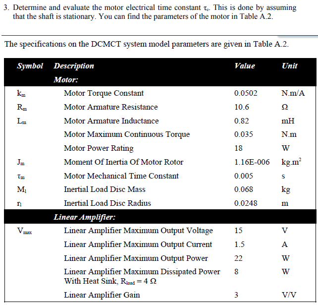 Solved 3. Determine and evaluate the motor electrical time