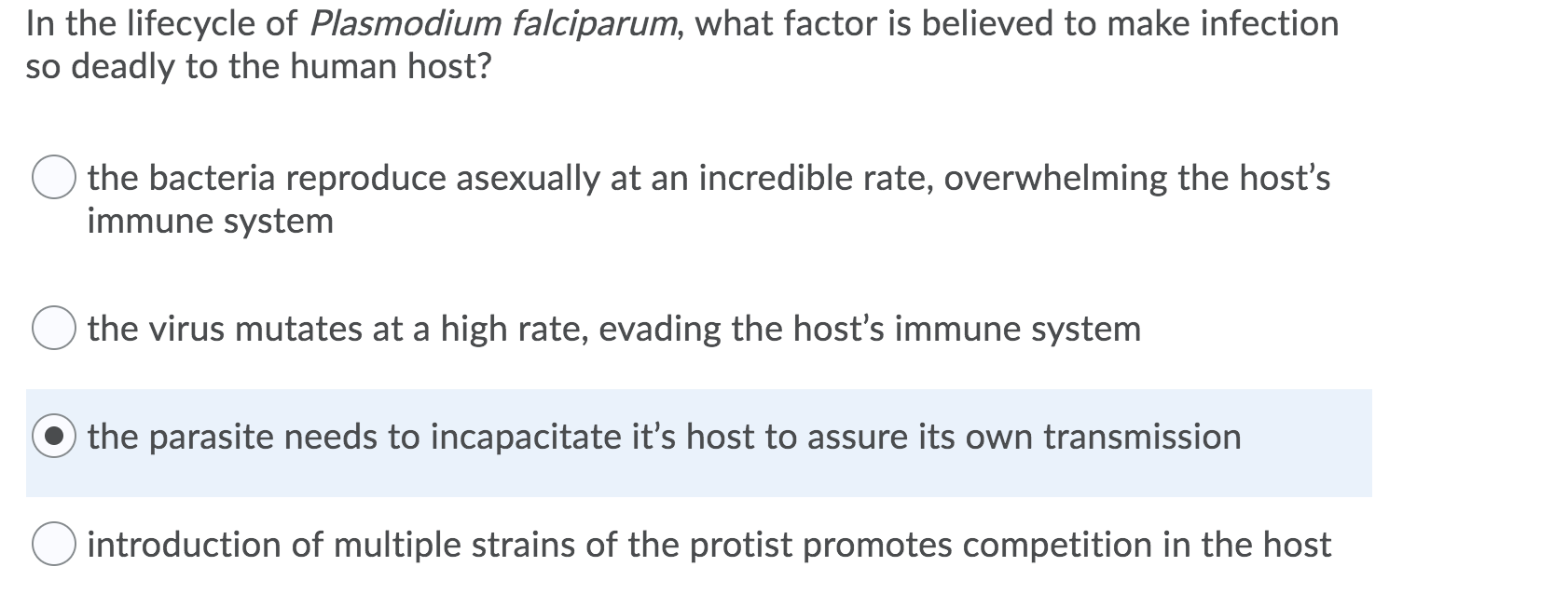 Solved In the lifecycle of Plasmodium falciparum, what | Chegg.com