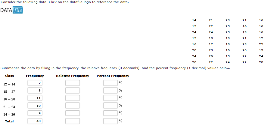 Solved Consider The Following Data Click On The Datafile Chegg Com