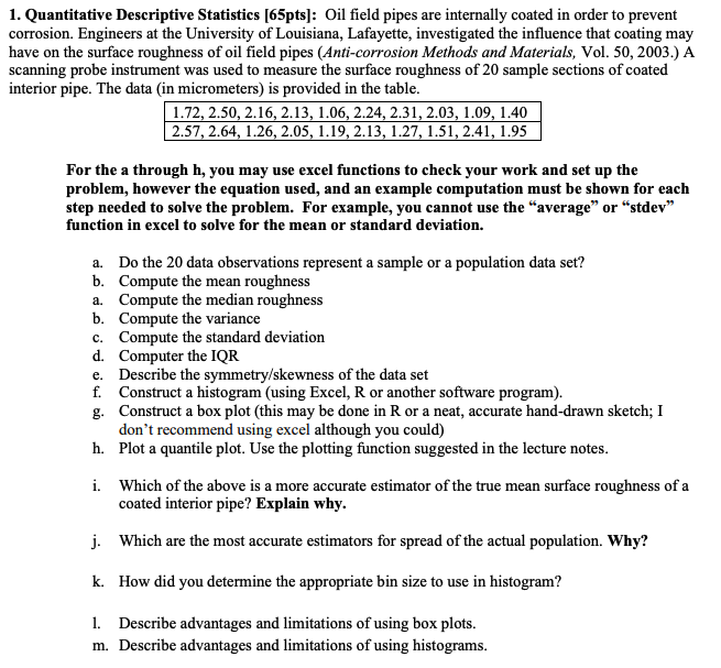 Solved 1. Quantitative Descriptive Statistics [65pts): Oil | Chegg.com