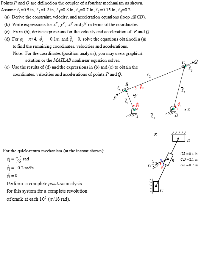 Solved Points P and Q are defined on the coupler of afourbar | Chegg.com