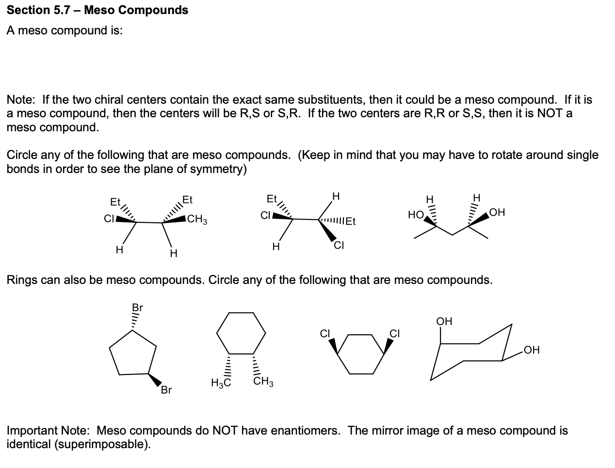 Solved Section 5.7 - Meso Compounds A meso compound is: | Chegg.com