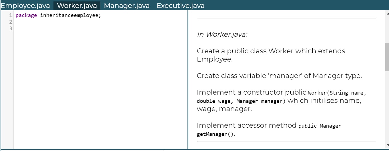 Solved Employee.java Worker.java Manager.java Executive.java | Chegg.com